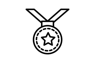 Madalya, Mark, Prestijli Madalya, Mükemmellik Çizgisi Simgesi İşareti, Taslak simgesi, vektör simgesi, piksel mükemmel simge