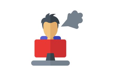 Düz simge dizüstü bilgisayar kullanan adam tasarımı