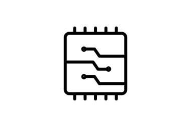 Mikroçip Teknolojisi ve Bilgisayar Çizgisi simgesi, dış hat simgesi, vektör, piksel mükemmel simge