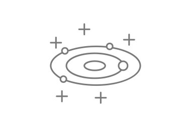 Uzay mekiği ve astronot görevi gri çizgi simgesi, 1px vuruşu, dış hat simgesi, vektör, piksel mükemmel simge