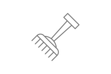 Bahçe tırmığı gri çizgi simgesi, 1px vuruş simgesi, dış hat simgesi, vektör, piksel mükemmel simge