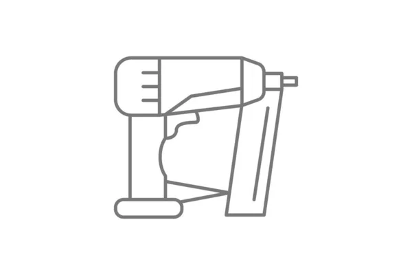 Pnömatik çivi tabancası gri çizgi simgesi, 1px vuruş simgesi, dış hat simgesi, vektör, piksel mükemmel simge