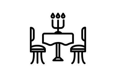 Yemek Odası siyah taslak simge ana hatları simgesi, piksel mükemmel