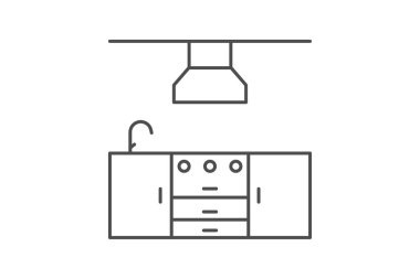 Mutfak gri ince çizgi simgesi ana hatları simgesi, piksel mükemmel