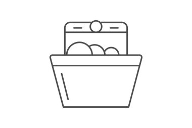 Bulaşık makinesi gri ince çizgi simgesi dış hat simgesi, piksel mükemmel