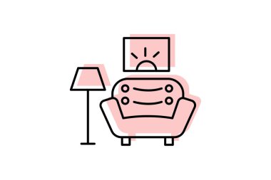 Oturma odası renk gölge çizgisi simgesi ana hatları simgesi, piksel mükemmel