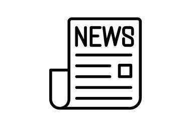 Gazete siyah dış hat simgesi, vektör, piksel mükemmel, illüstratör dosyası