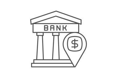 Banka Konum simgesi, iş simgesi, pin, harita, banka ince çizgi simgesi, düzenlenebilir vektör simgesi, piksel mükemmel, illüstratör ai dosyası