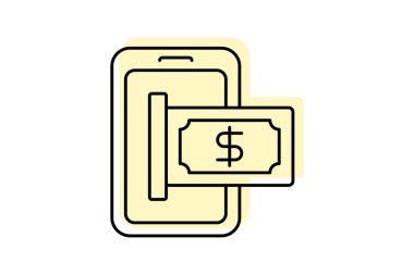 Çevrimiçi Ödeme simgesi, dijital, işlem, finans, para rengi gölge ince simgesi, düzenlenebilir vektör simgesi, piksel mükemmel, illüstratör ai dosyası