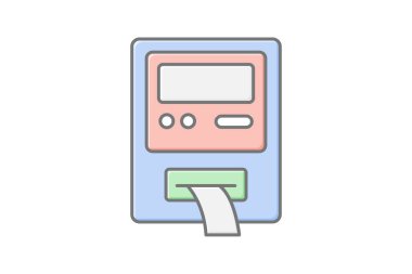 ATM simgesi, para, finans, bankacılık, otomatik vezne makinesi doğrusal renk simgesi, düzenlenebilir vektör simgesi, piksel mükemmel, illüstratör ai dosyası