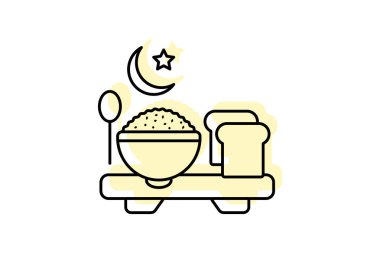 Suhoor Meal ikonu, şafaktan önce yemek, oruç öncesi yemek, sabah erken saatte suhoor yemeği, sabah yemeğinin rengi gölge ikonu, düzenlenebilir vektör ikonu, piksel mükemmelliği, illüstratör ai dosyası