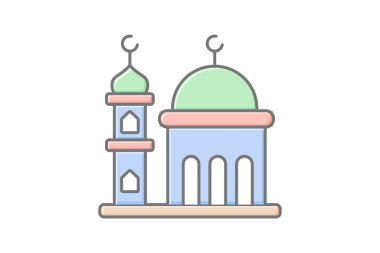 Minare simgesi, kule, cami, İslami mimari, minare cami, lineal renk simgesi, düzenlenebilir vektör simgesi, piksel mükemmel, illüstratör ai dosyası