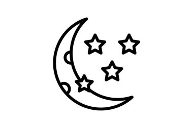 Ay ve Yıldız simgesi, ay, yıldızlar, aşk, gece çizgisi simgesi, düzenlenebilir vektör simgesi, piksel mükemmel, illüstratör ai dosyası