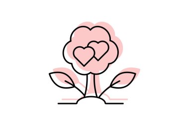 Aşk Ağacı simgesi, ağaç, aşk, romantizm, doğa rengi gölge ince simgesi, düzenlenebilir vektör simgesi, piksel mükemmel, illüstratör ai dosyası