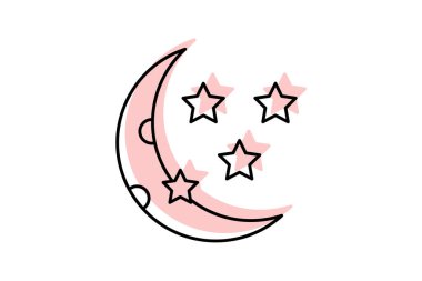 Ay ve Yıldız simgesi, ay, yıldızlar, aşk, gece rengi ince çizgi simgesi, düzenlenebilir vektör simgesi, piksel mükemmel, illüstratör ai dosyası