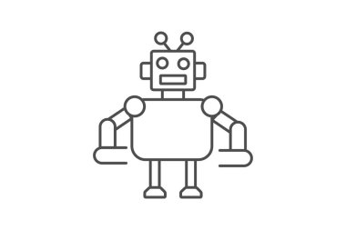 Robot ikonu, robot eğitimi, robot mühendisliği, robotik programlama, robotik tasarım ince simgesi, düzenlenebilir vektör simgesi, piksel mükemmel, illüstratör ai dosyası