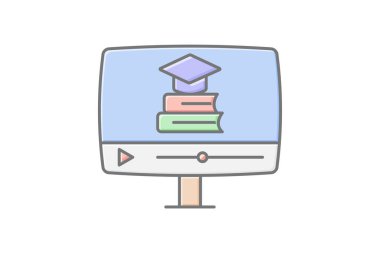 Çevrimiçi Kurslar simgesi, sanal kurslar, web kursları, İnternet kursları, e-kurslar doğrusal renk simgesi, düzenlenebilir vektör simgesi, piksel mükemmel, illüstratör ai dosyası