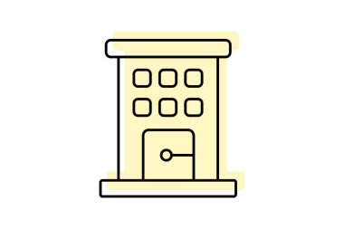 Otel simgesi, konaklama, konaklama, otel rezervasyonu, otel rezervasyonları renk gölge ince simgesi, düzenlenebilir vektör simgesi, piksel mükemmel, illüstratör ai dosyası