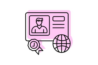 Vize simgesi, vize, seyahat vizesi, vize vizesi, vize belgesi, gölge gölge simgesi, düzenlenebilir vektör simgesi, piksel mükemmel, illüstratör ai dosyası