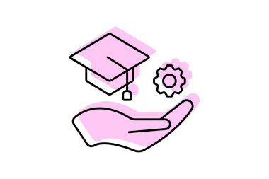 Akademik Destek simgesi, destek, okul, otobüs, mezuniyet rengi gölge ince simgesi, düzenlenebilir vektör simgesi, piksel mükemmel, illüstratör ai dosyası