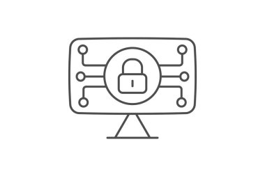 Siber kilitleme simgesi, kilitleme, güvenlik, koruma, dijital ince çizgi simgesi, düzenlenebilir vektör simgesi, piksel mükemmel, illüstratör ai dosyası