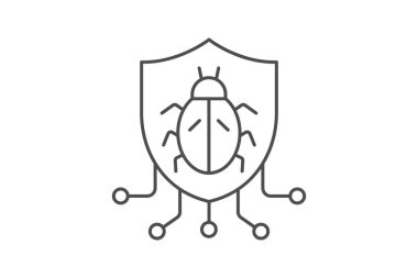 Malware Shield simgesi, kalkan, güvenlik, koruma, siber ince simge, düzenlenebilir vektör simgesi, piksel mükemmel, illüstratör ai dosyası