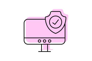 Bilgisayar koruma simgesi, koruma, güvenlik, siber, dijital renk ince çizgi simgesi, düzenlenebilir vektör simgesi, piksel mükemmel, illüstratör ai dosyası