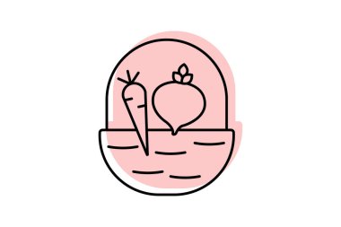 Hasat sepeti simgesi, sepet, şükran günü, mevsimlik, sonbahar renk gölge ince simgesi, düzenlenebilir vektör simgesi, piksel mükemmel, illüstratör ai dosyası