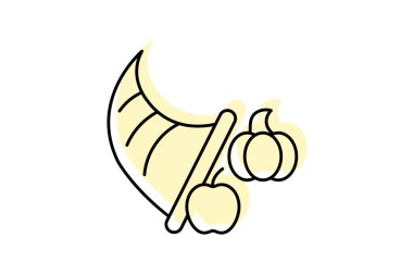 Cornucopia simgesi, hasat, şükran günü, bolluk, boynuz rengi gölge ince simgesi, düzenlenebilir vektör simgesi, piksel mükemmel, illüstratör ai dosyası