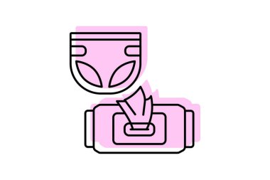 Bez ve Bez Simgesi, Mendiller, Bebek, Bebek, Bebek, Renk İnce Çizgisi Simgesi, Düzenlenebilir Vektör Simgesi, Piksel Mükemmel, Ressam ai Dosyası