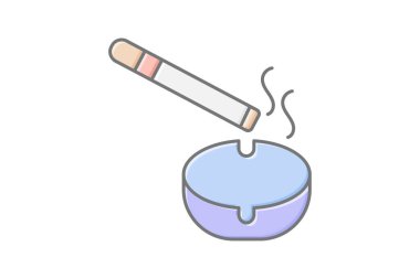 Puro ve Küllük simgesi, kül tablası, duman, tütün, gevşeme doğrusal renk simgesi, düzenlenebilir vektör simgesi, piksel mükemmel, illüstratör ai dosyası