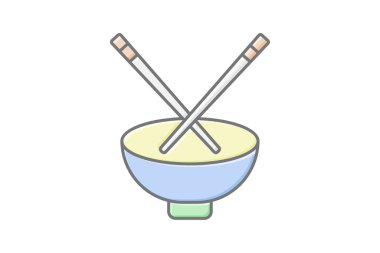 Çubuk simgesi, yemek, yemek, Çince, çatal bıçak çizgisi renk simgesi, düzenlenebilir vektör simgesi, piksel mükemmel, illüstratör ai dosyası