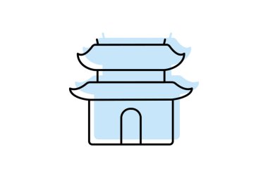 Tapınak ikonu, Çince, Din, Budizm, Mimari Renk İnce Çizgisi ikonu, Düzenlenebilir vektör ikonu, piksel mükemmel, illüstratör ai dosyası