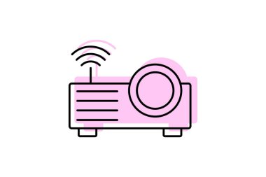 Projektör simgesi, proje, ekran, film, film, film rengi gölge ince çizgi simgesi, düzenlenebilir vektör simgesi, piksel mükemmel, illüstratör ai dosyası