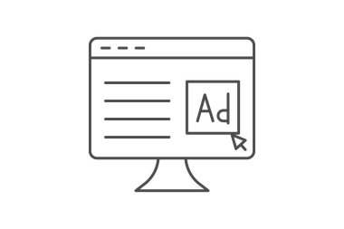 Ad simgesini, reklamcılığı, çevrimiçi, dijital ince çizgi simgesini, düzenlenebilir vektör simgesini, pikseli mükemmel, illüstratör ai dosyasını göster