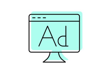 Banner Ad simgesi, ad, reklam, çevrimiçi, dijital renk gölge ince simgesi, düzenlenebilir vektör simgesi, piksel mükemmel, illüstratör ai dosyası