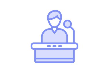 kadın ofis çalışanı simgesi, ana hatlı vektör çizimi