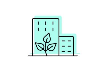 Sürdürülebilir Bina Renk Gölgesi İnce Çizgisi simgesi, vektör, piksel mükemmel, illüstratör dosyası