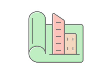 Blueprint lineal renk simgesi oluşturuluyor, vektör, piksel mükemmel, illüstratör dosyası