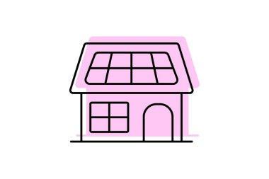 Güneş Enerjisi Evi renk gölge ince çizgi simgesi, vektör, piksel mükemmel, illüstratör dosyası