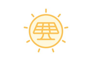 Güneş Enerjisi Logosu duoton çizgi simgesi, vektör, piksel mükemmel, illüstratör dosyası