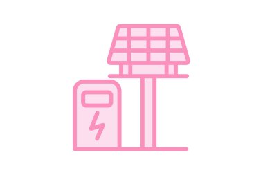 Güneş Enerjisi İstasyonu duoton çizgi simgesi, vektör, piksel mükemmel, illüstratör dosyası