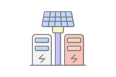 Güneş Enerjisi İstasyonu doğrusal renk simgesi, vektör, piksel mükemmel, illüstratör dosyası