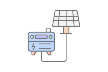Güneş Enerjisi Jeneratörü doğrusal renk simgesi, vektör, piksel mükemmel, illüstratör dosyası