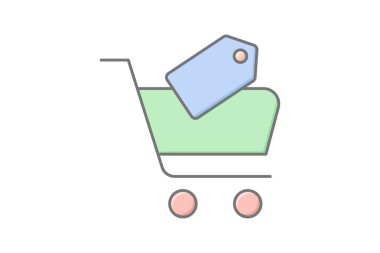 Alışveriş arabası doğrusal renk simgesi, vektör, piksel mükemmel, illüstratör dosyası