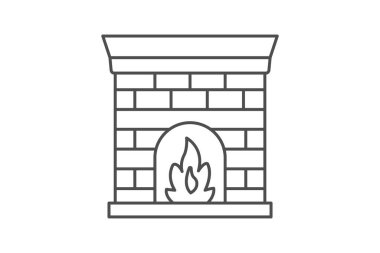 Şömine İnce Çizgisi simgesi, vektör, piksel mükemmel, illüstratör dosyası