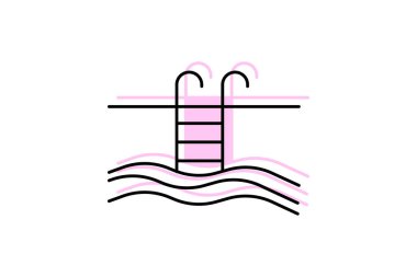 Otel havuzu renk gölge ince çizgi simgesi, vektör, piksel mükemmel, illüstratör dosyası