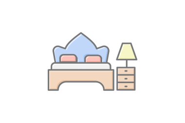 Otel odası doğrusal renk simgesi, vektör, piksel mükemmel, illüstratör dosyası