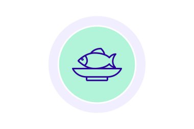 Beyaz arka planda izole edilmiş yeşil Çin çay kasesi ikonu. mor halka rastgele noktalar. vektör illüstrasyonu