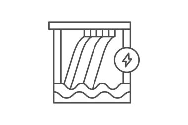 Enerji tasarrufu Hidroelektrik ince çizgi simgesi, vektör, piksel mükemmel, illüstratör dosyası